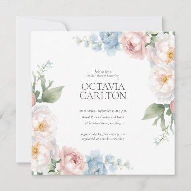 Soft Blue and Pink Flowers classic Bridal Shower Invitations