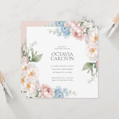 Soft Blue and Pink Flowers classic Bridal Shower Invitations