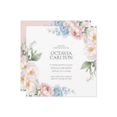 Soft Blue and Pink Flowers classic Bridal Shower Invitations