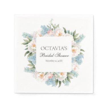 SOFT BLUE PINK BLOOMING FLOWERS BRIDAL MONOGRAM NAPKINS