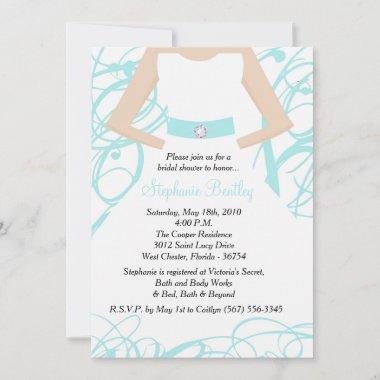 Soft Blue Wedding Dress Bridal Shower Invitations