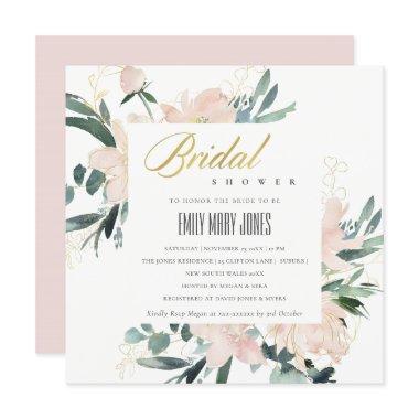 SOFT BLUSH FLORAL FRAME WATERCOLOR BRIDAL SHOWER Invitations