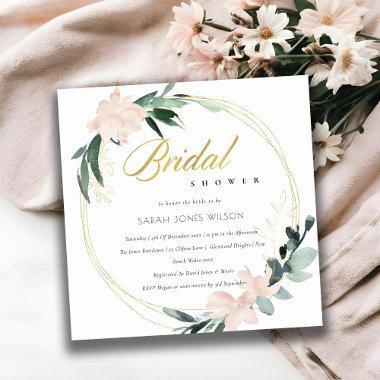 SOFT BLUSH FLORAL FRAME WATERCOLOR BRIDAL SHOWER Invitations