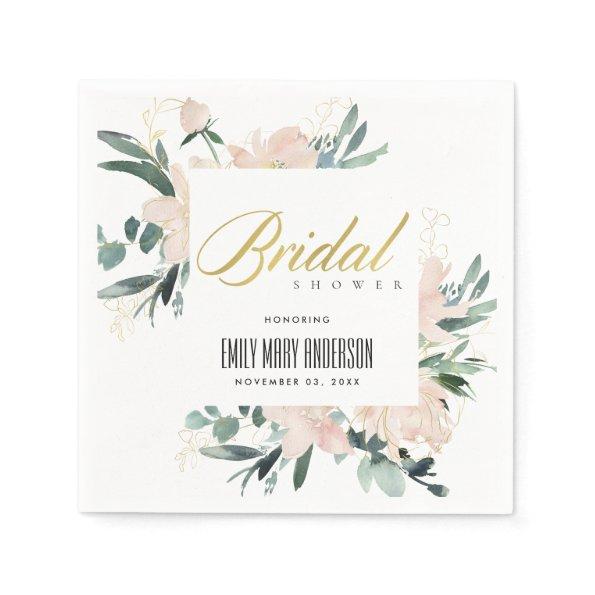 SOFT BLUSH FLORAL FRAME WATERCOLOR  NAPKINS