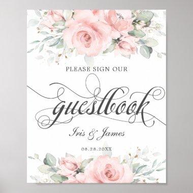Soft Blush Floral Greenery Wedding Guestbook Sign