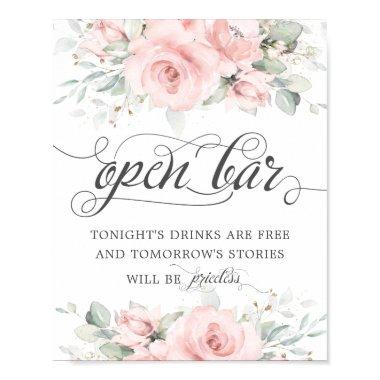 Soft Blush Floral Greenery Wedding Open Bar Drinks Poster