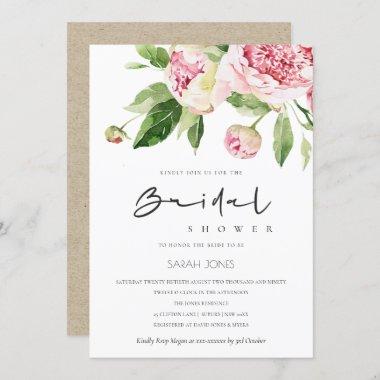 SOFT BLUSH FLORAL PEONY WATERCOLOR BRIDAL SHOWER Invitations