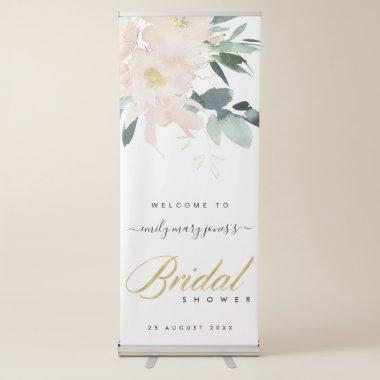 SOFT BLUSH FLORAL WATERCOLOR BRIDAL SHOWER WELCOME RETRACTABLE BANNER
