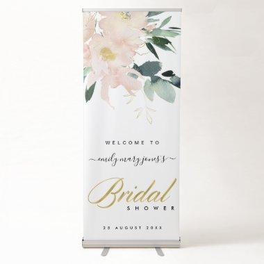 SOFT BLUSH FLORAL WATERCOLOR BRIDAL SHOWER WELCOME RETRACTABLE BANNER