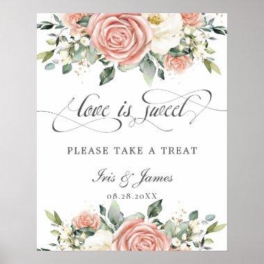 Soft Blush Ivory Floral Love is Sweet Take a Treat Poster