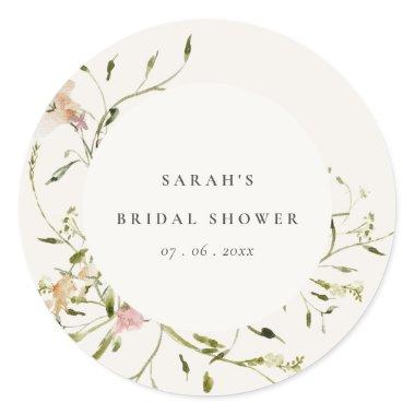 Soft Blush Meadow Floral Wreath Bridal Shower Classic Round Sticker