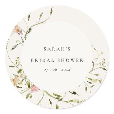 Soft Blush Meadow Floral Wreath Bridal Shower Classic Round Sticker