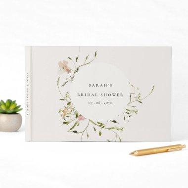 Soft Blush Meadow Floral Wreath Bridal Shower Guest Book