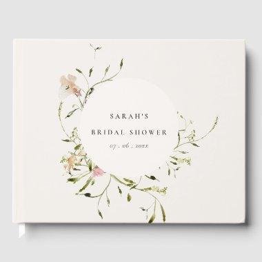 Soft Blush Meadow Floral Wreath  Guest Book