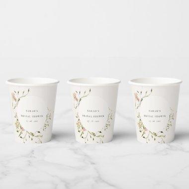 Soft Blush Meadow Floral Wreath  Paper Cups