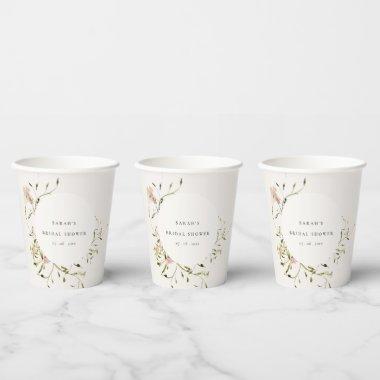 Soft Blush Meadow Floral Wreath Bridal Shower Paper Cups