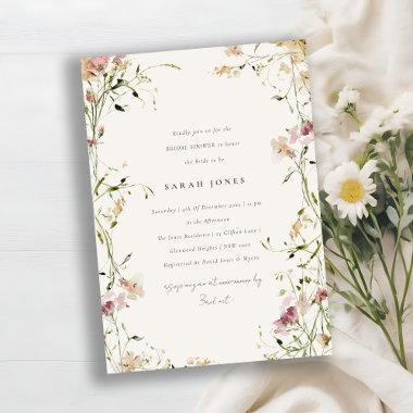 Soft Blush Meadow Watercolor Floral Bridal Shower Invitations