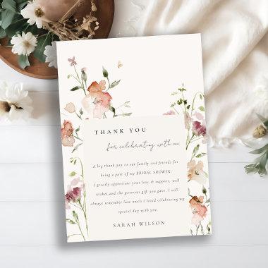 Soft Blush Meadow Watercolor Floral Bridal Shower Thank You Invitations