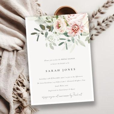 Soft Blush Peony Eucalyptus Foliage Bridal Shower Invitations