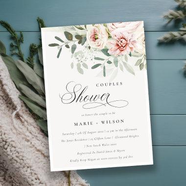 Soft Blush Peony Eucalyptus Foliage Couples Shower Invitations