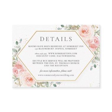 Soft Blush Pink Floral Gold Wedding Details  Enclosure Invitations