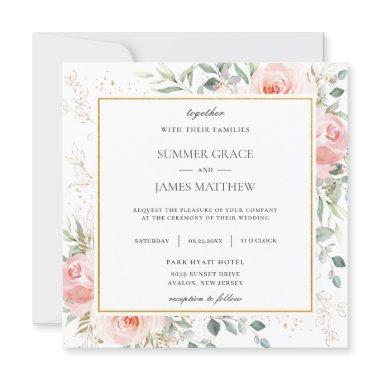Soft Blush Pink Floral Greenery Wedding Square