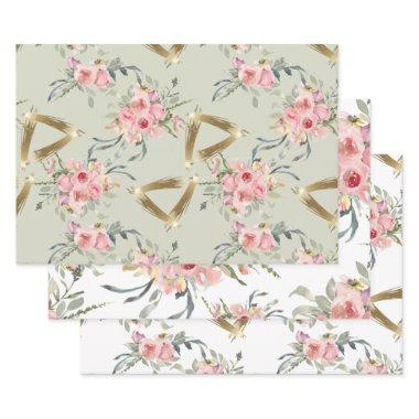 Soft Blush Pink Gold Floral Wedding Wrapping Paper Sheets