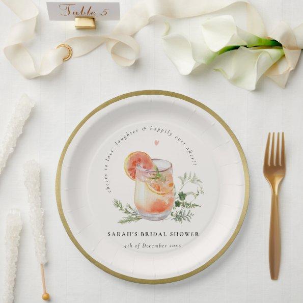 Soft Blush Pink Gold Orange Cocktail  Paper Plates
