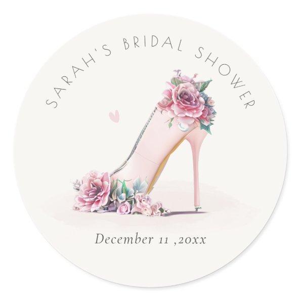 Soft Blush Pink High Heels Floral Bridal Shower Classic Round Sticker
