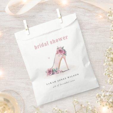 Soft Blush Pink High Heels Floral Bridal Shower Favor Bag