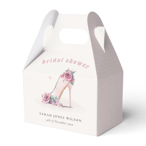 Soft Blush Pink High Heels Floral Bridal Shower Favor Box