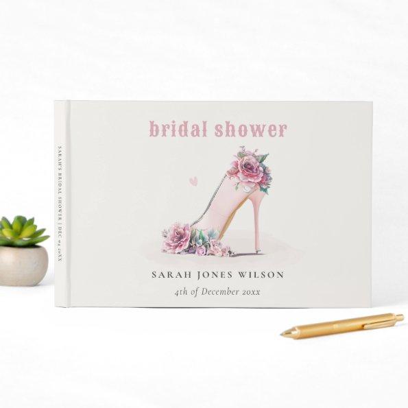 Soft Blush Pink High Heels Floral Bridal Shower Guest Book