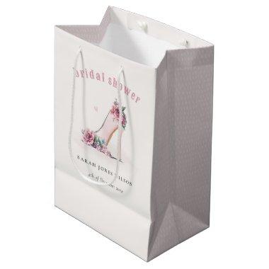 Soft Blush Pink High Heels Floral Bridal Shower Medium Gift Bag