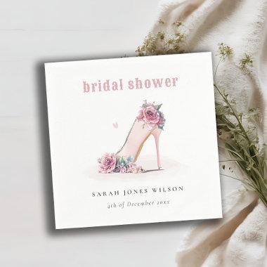 Soft Blush Pink High Heels Floral Bridal Shower Napkins
