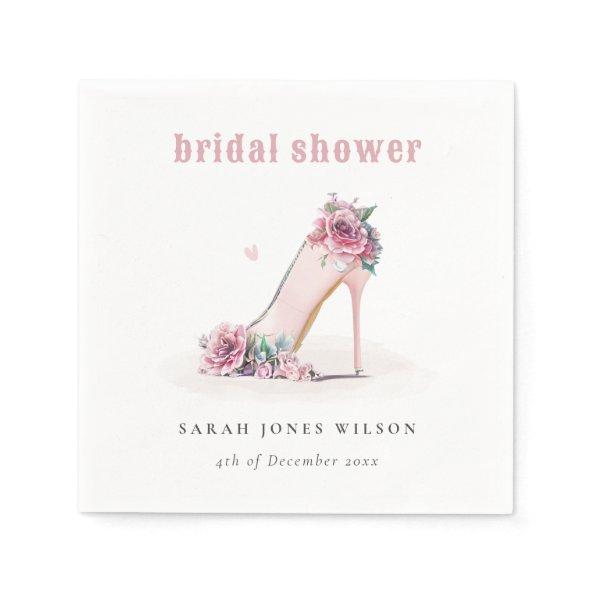 Soft Blush Pink High Heels Floral Bridal Shower Napkins