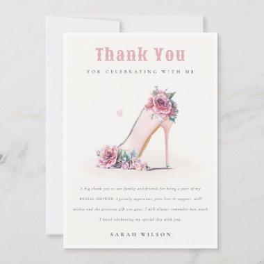 Soft Blush Pink High Heels Floral Bridal Shower Thank You Invitations