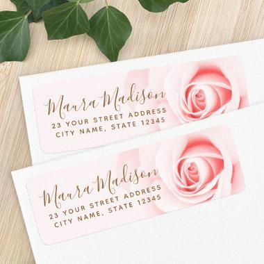 Soft blush pink rose floral return address label