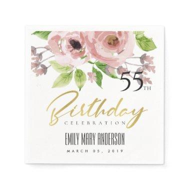 SOFT BLUSH PINK WATERCOLOR FLORAL ANY AGE BIRTHDAY NAPKINS