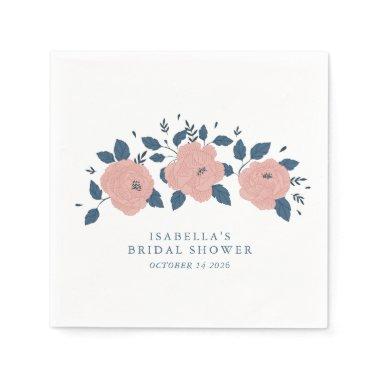 Soft Blush Rose Floral Boho Custom  Napkins