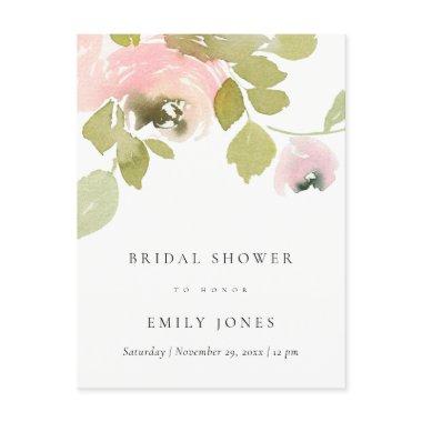 SOFT BLUSH ROSE WATERCOLOR FLORAL  INVITATION POST