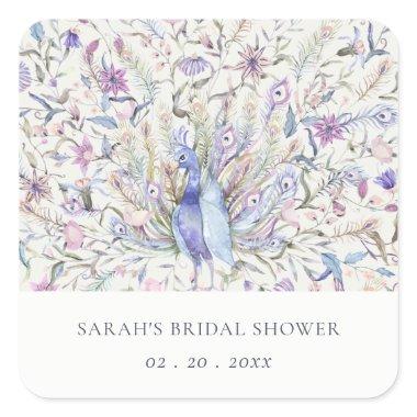 Soft Classy Watercolor Peacock Flora  Square Sticker