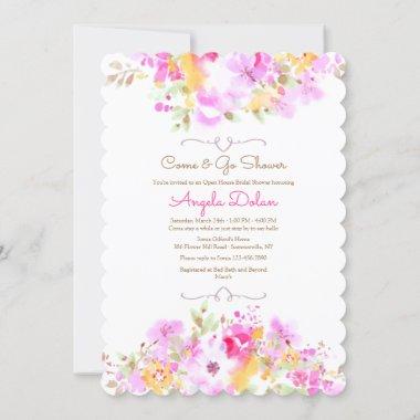 Soft Floral Come and Go Bridal Shower Invitations