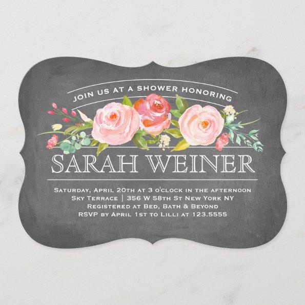 Soft Florals Chalkboard | Bridal Shower Invitations