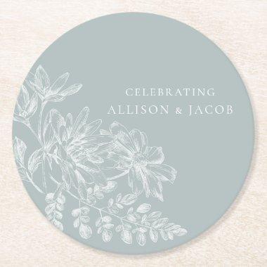 Soft Green and White Floral Wedding Round Paper Coaster