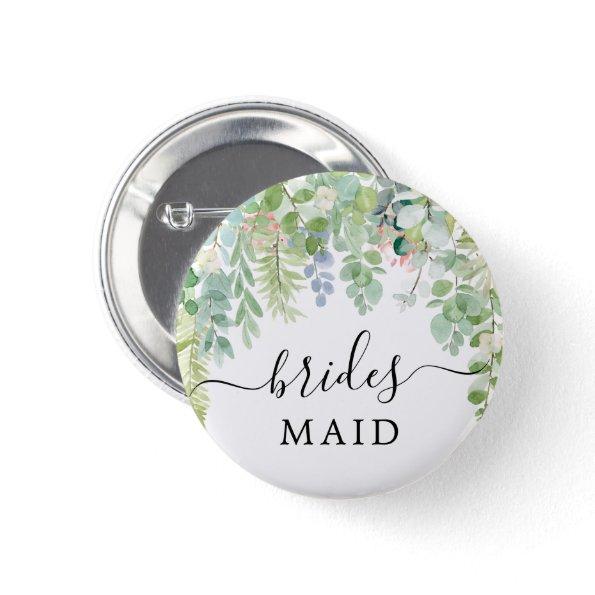 Soft Greenery Bridal Party Button Bridesmaid
