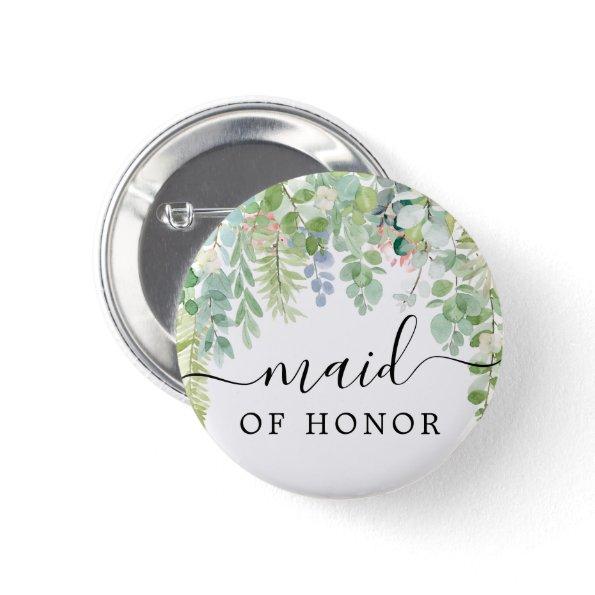 Soft Greenery Bridal Party Button - Maid