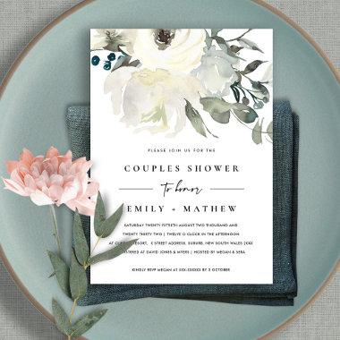 SOFT IVORY WHITE FLORA WATERCOLOR COUPLES SHOWER Invitations