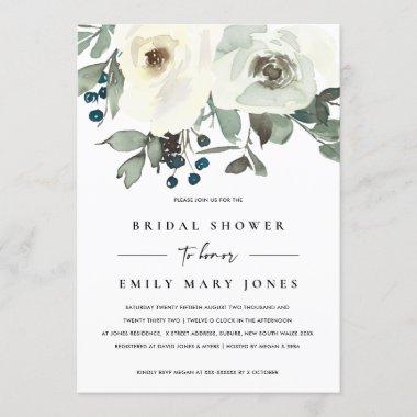 SOFT IVORY WHITE FLORAL WATERCOLOR BRIDAL SHOWER Invitations