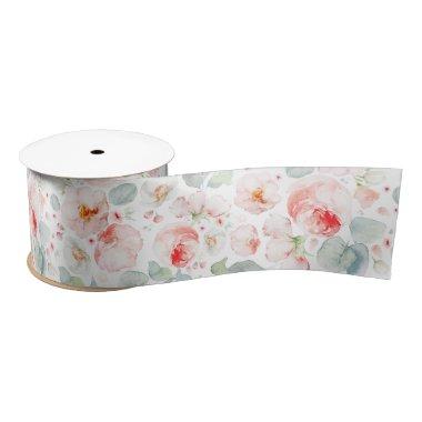 Soft Light Pink Flowers Elegant Botanical Modern Satin Ribbon