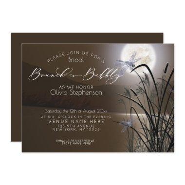 Soft Mocha Brunch Bubbly Full Moon Dragonfly Invitations